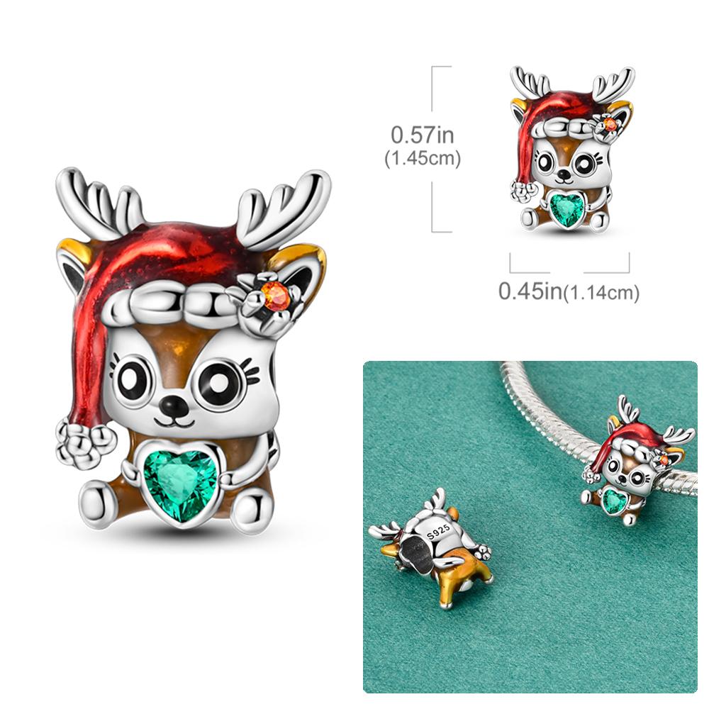 Copper Christmas Charms Fit Original Bangle Bracelet Women Pendant Tree Santa Claus Snow Beads Dangle For Christmas Gift