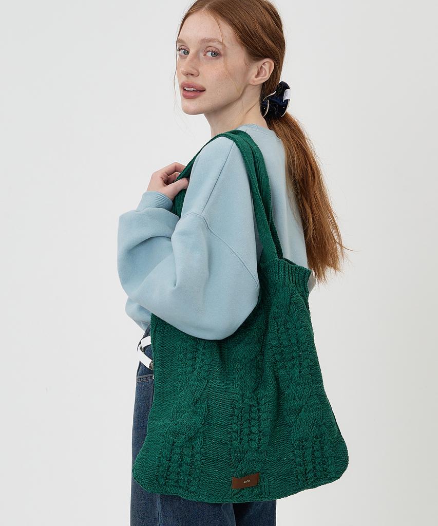 The-Abon Cable Knit Shoulder Bag Green
