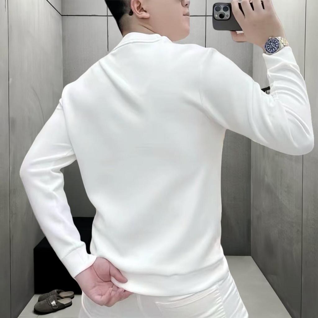 European Trendy Men's Slim-Fit Printed Hoodie: New Autumn/Winter Versatile Round Neck Top.