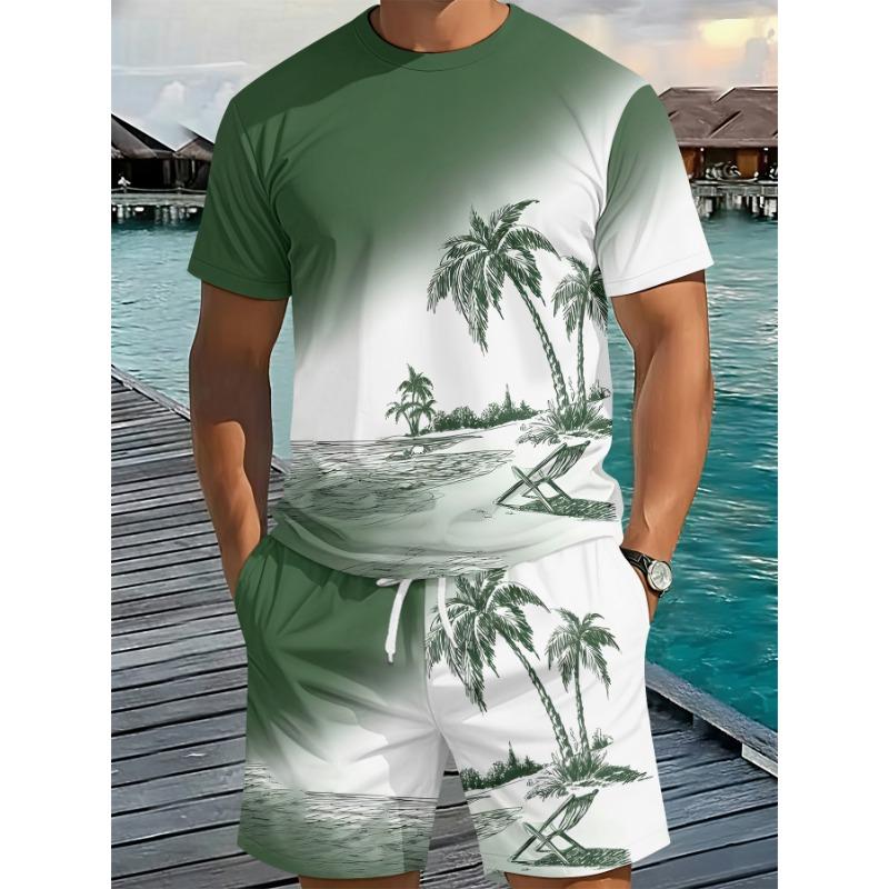 Men s 3D digital printing two-piece set S