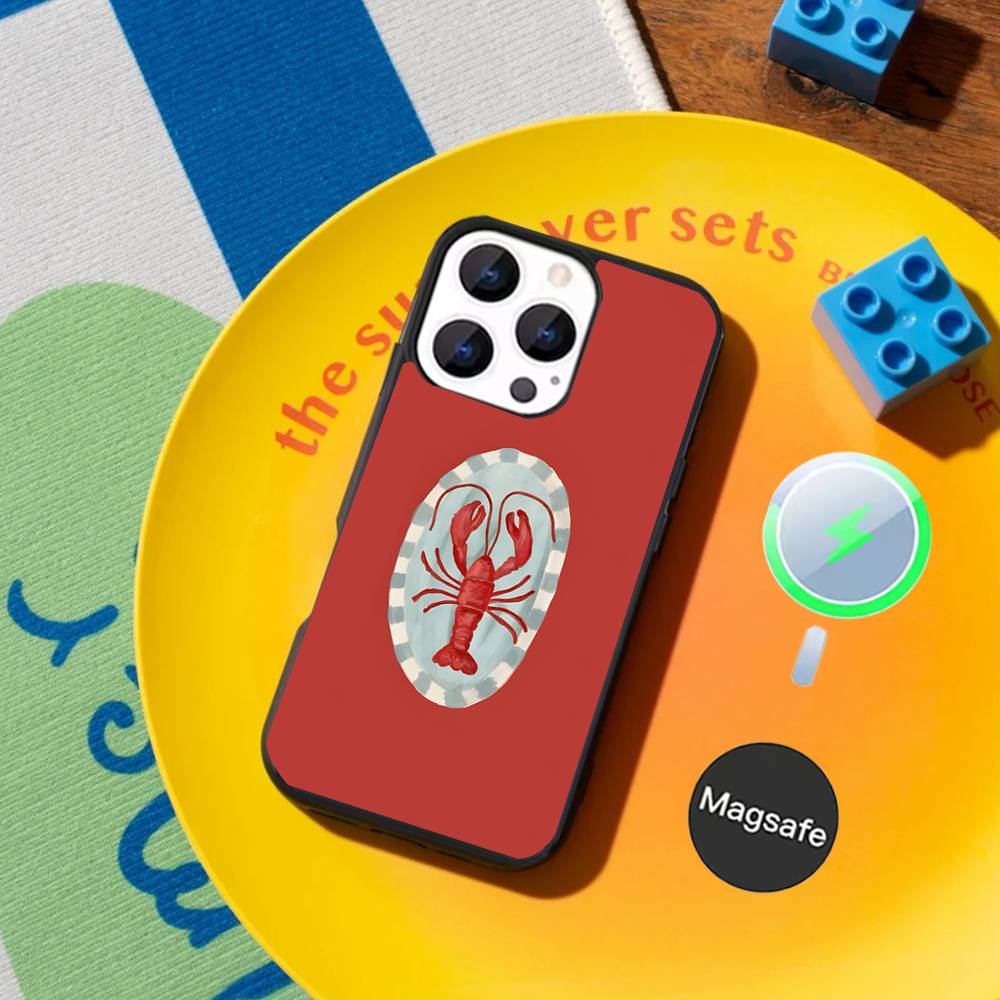 Lobster On Stripes Ocean Phone Case For iPhone 17,16,15,14,13,12,11,Pro,Max,Plus,Mini,SE4,E Magnetic Magsafe Wireless Charging