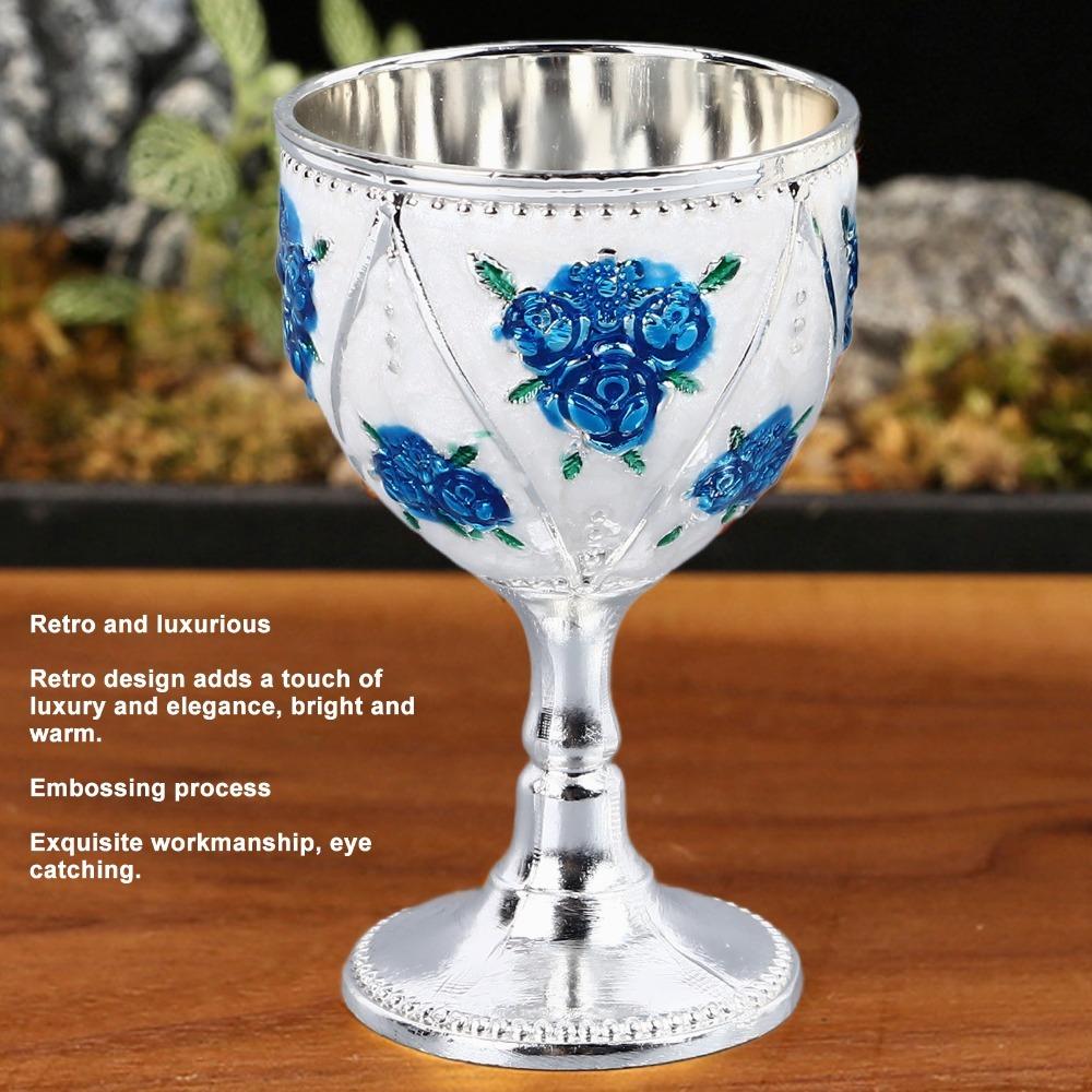 2pcs Silver White Blue Metal Embossed Wine Glass Alloy Retro Metal Wine Cup Home Decor