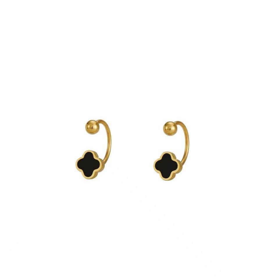 Compact U-shaped Titanium Ear Cuff: Stylish Four-Leaf Clover Screw-On Earrings with Anti-Loss Design