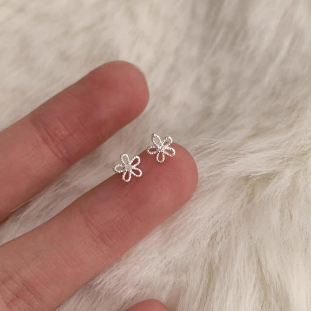 925 Silver Plated Hypoallergenic Mini Hollow CZ Flower Earrings for Women Girls Simple Sweet Ear Pierced Earrings Jewelry Gift