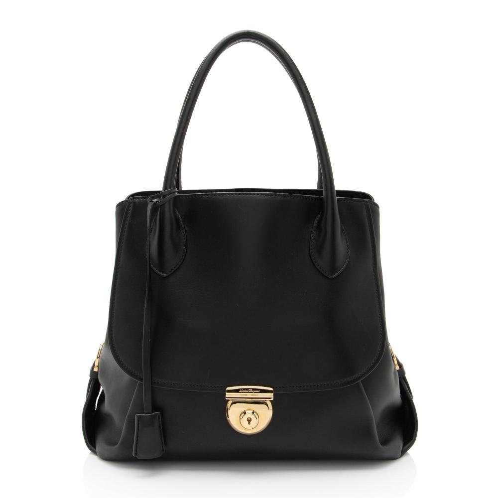 

Salvatore Ferragamo Leather Fiamma North South Tote Black