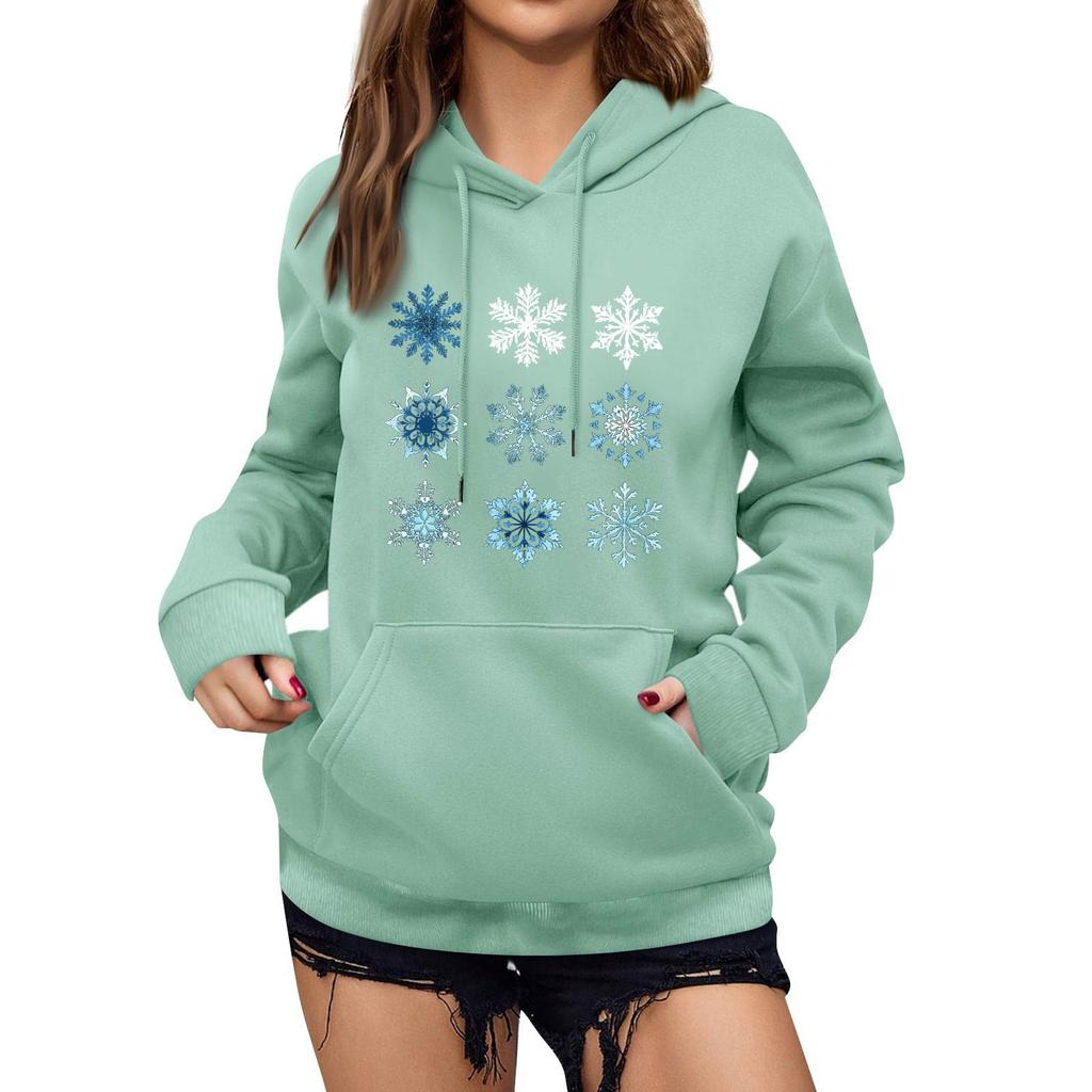 Women's Winter Christmas Printed Pullover Hooded Sweatshirt Fleece Long Sleeve Sweatshirt