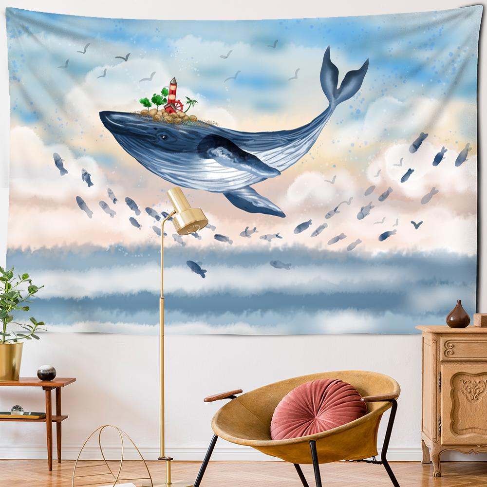 Tapiserie cu pictură în ulei de balenă, agățată pe perete, botanică, desen animat, kawaii, fantezie, boemă, pentru fundal pentru dormitor pentru copii