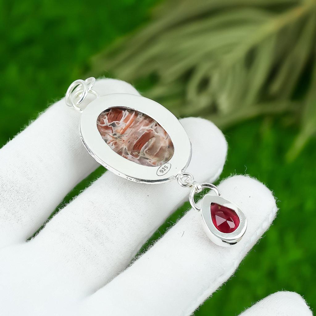 Womens Day Deal Rainbow Jasper Stone Rubillite Mother Pendant Jewelry 925 Silver