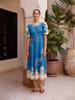 2025 Floral Linen Lantern Sleeve Dress with Round Neck and Waist-Cinching Design