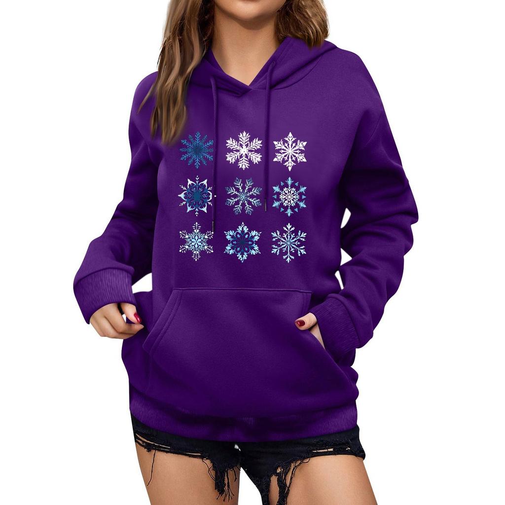 Women's Winter Christmas Printed Pullover Hooded Sweatshirt Fleece Long Sleeve Sweatshirt