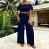 2026 Women's Off-Shoulder Ruffle Crop Top and Wide-Leg Pants Set