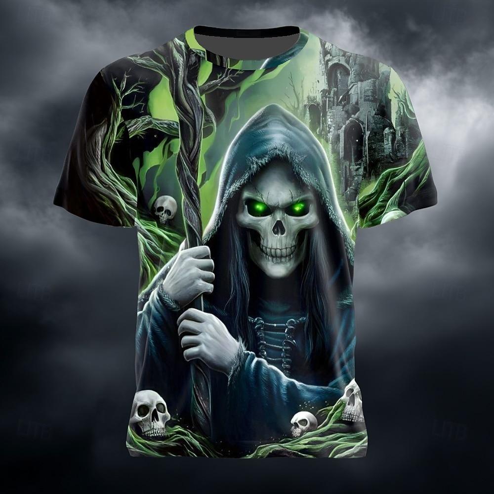 2025 Halloween Men's 3D Skull T Shirt Short Sleeve T shirt 3D Print Crew Neck Shirts Horror Party Tops Street Clothing Apparel