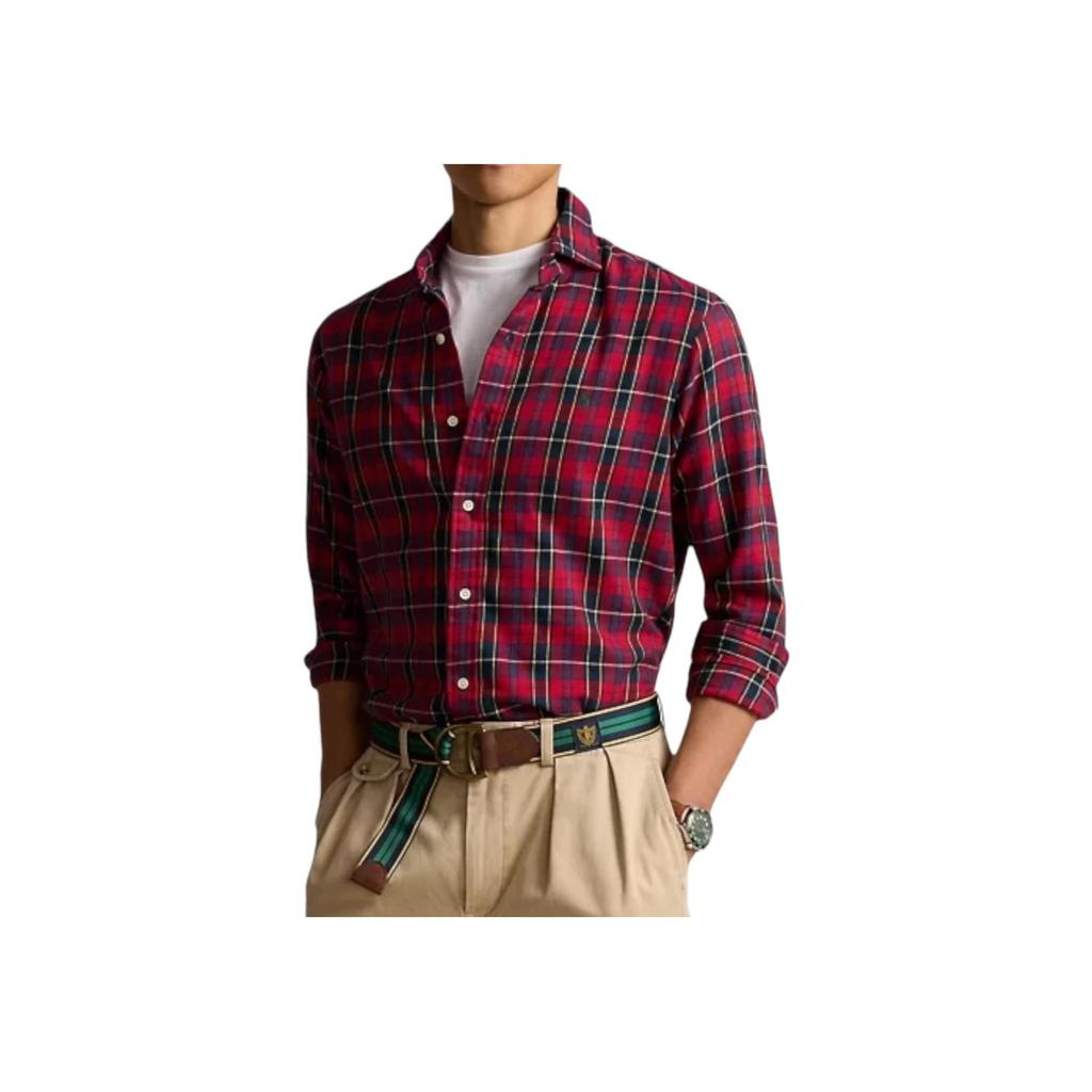 Polo Ralph Lauren Kostkovaná keprová košile s dlouhým rukávem na knoflíčky Pánské košile Červená 710922281-004