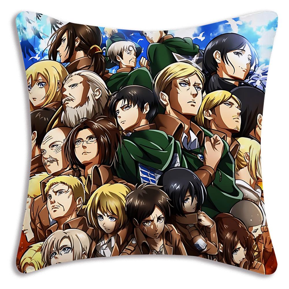 Anime Attacks on Titan Pillow Covers Cartoon Sofa Decorative Home Double-sided Printing Short Plush Cute Cushion Cover