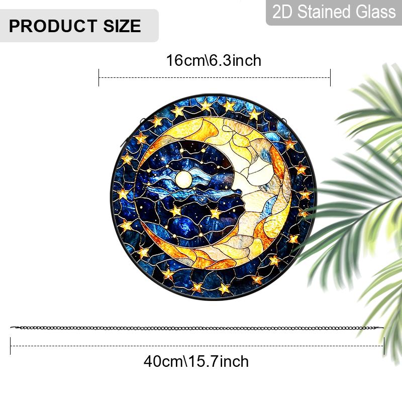 

Acrylic Crescent Moon and Starry Night Sky Suncatcher Stained Glass Effect Window Hanging Ornament Celestial Themed Gift for Home 16cm/6.3Inches