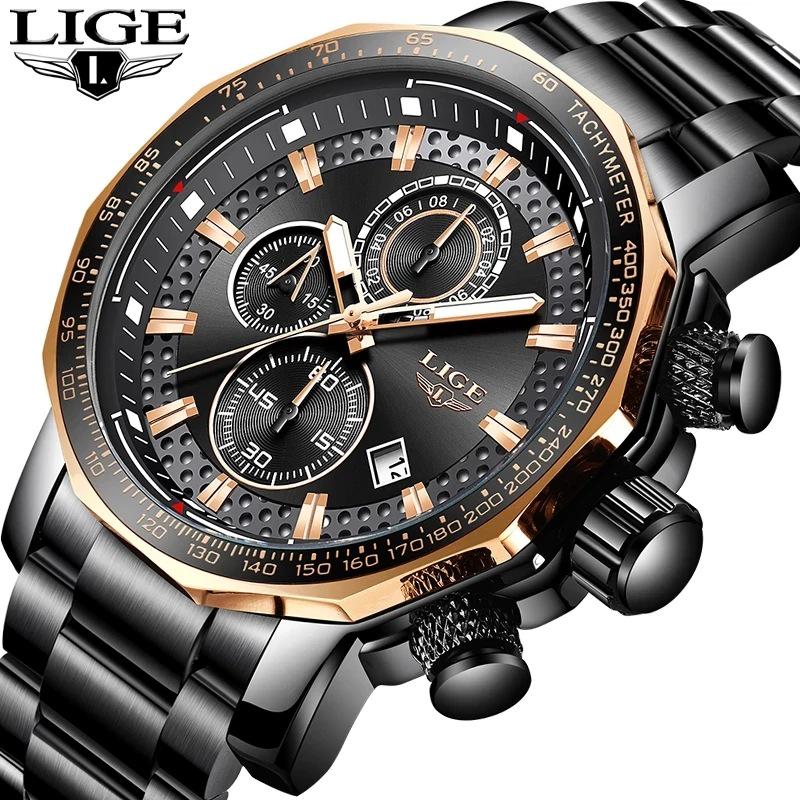 LIGE Men's Multi-function Waterproof Steel Watch with Calendar