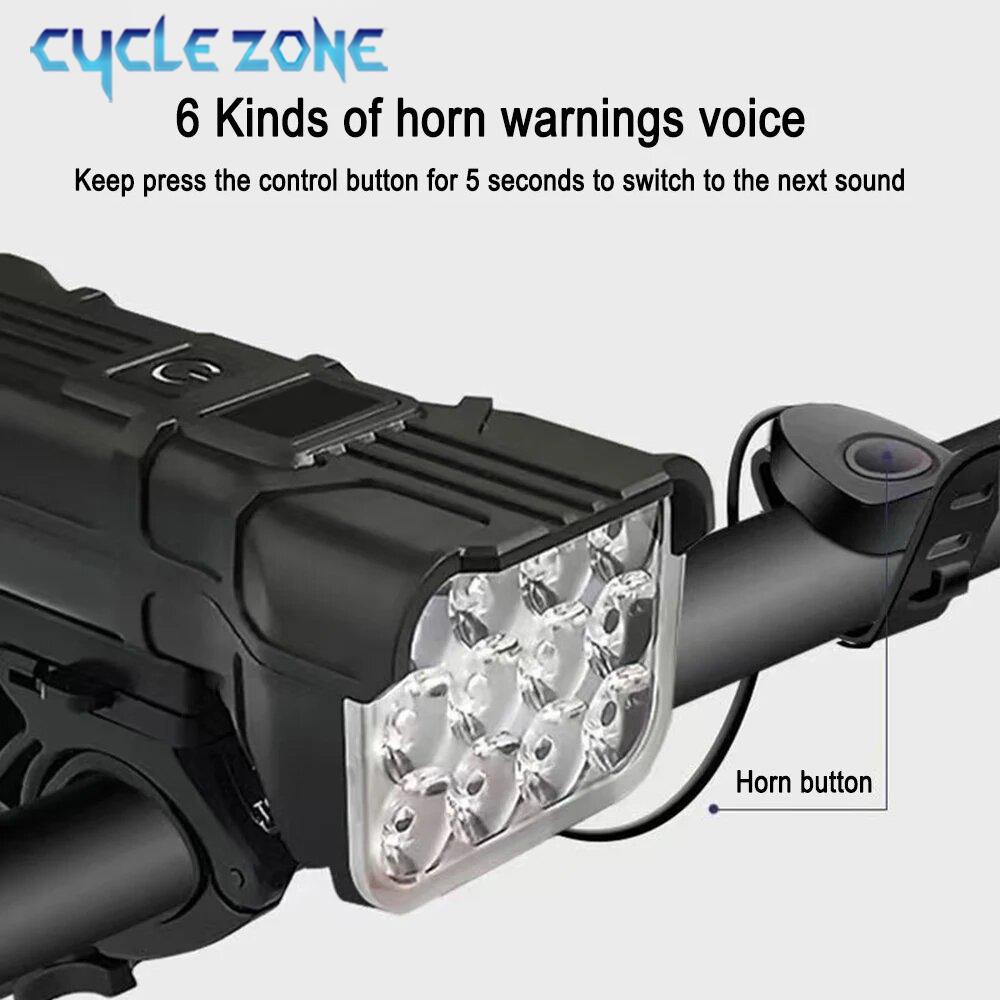 12 LED Bike Light with Horn Rechargeable Bicycle Front Light MTB Bicycle Head Lights Cycling Bike Safety Lamp for Night Riding