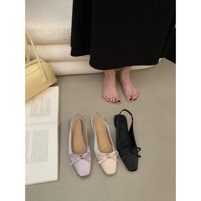 

Satin bag head sandals empty women s shoes 2025 spring and summer new bow with skirt temperament single shoes 39 фиолетовый