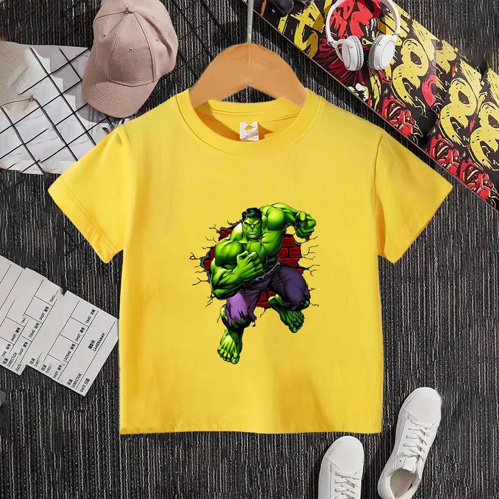 Summer Marvel Hulk Children's T-shirt  100% Cotton, Featuring Anime and Cartoon Designs, for Children's Casual Sports Wear