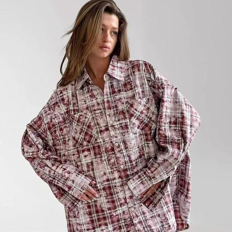 Fashion Style New Arrival Retro Lapels Loose Casual Plaid Shirt Loose Vintage Plaid Shirt