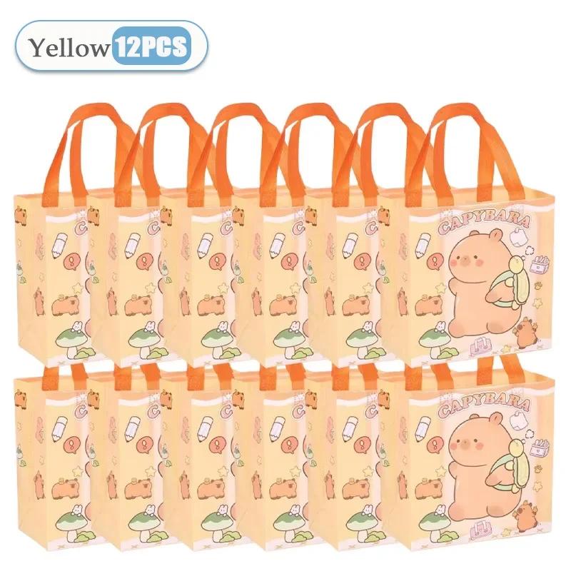12-48PCS Cute Cartoon Capybara Tote Bag Non-Woven Fabrics Candy Gift Bag Portable Handbag Foldable Shopping Bag Party Supplies