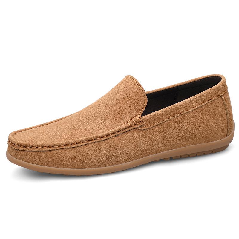 Men s Suede Leather Slip-On Driving Shoes - Soft Sole, Flat Bottom, Casual Style, Large Size 42 коричневый