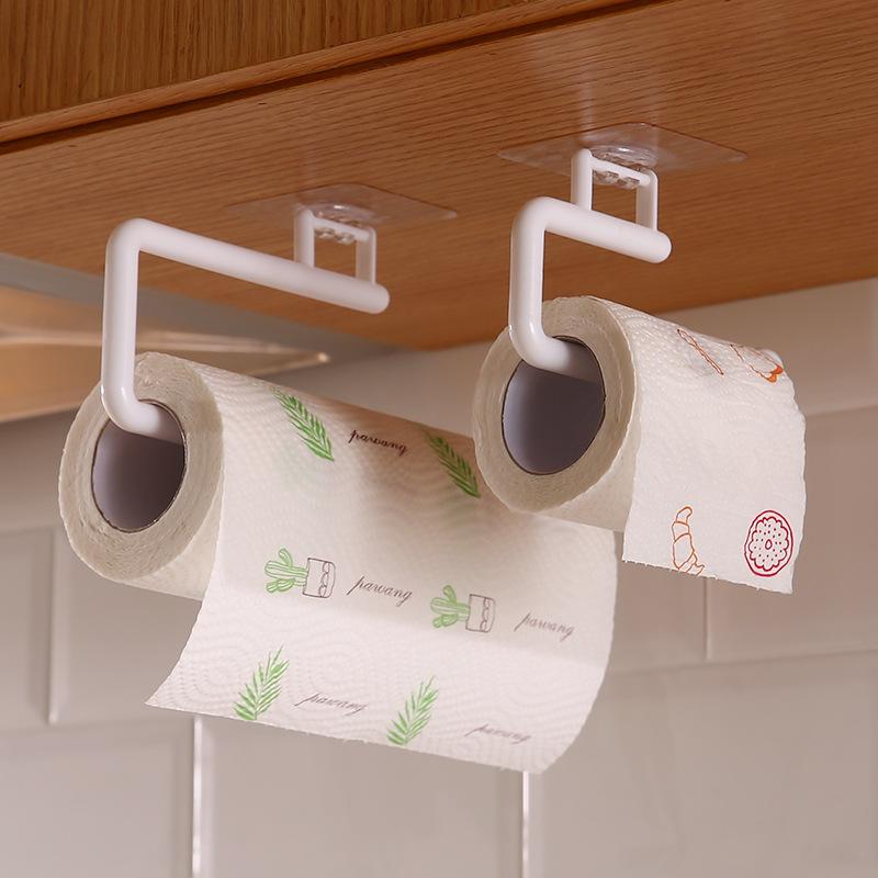 No Drill Kitchen Paper Towel Roll Holder Counter Space Saving Adhesive Rack Dishcloth Hanger for Small Kitchens