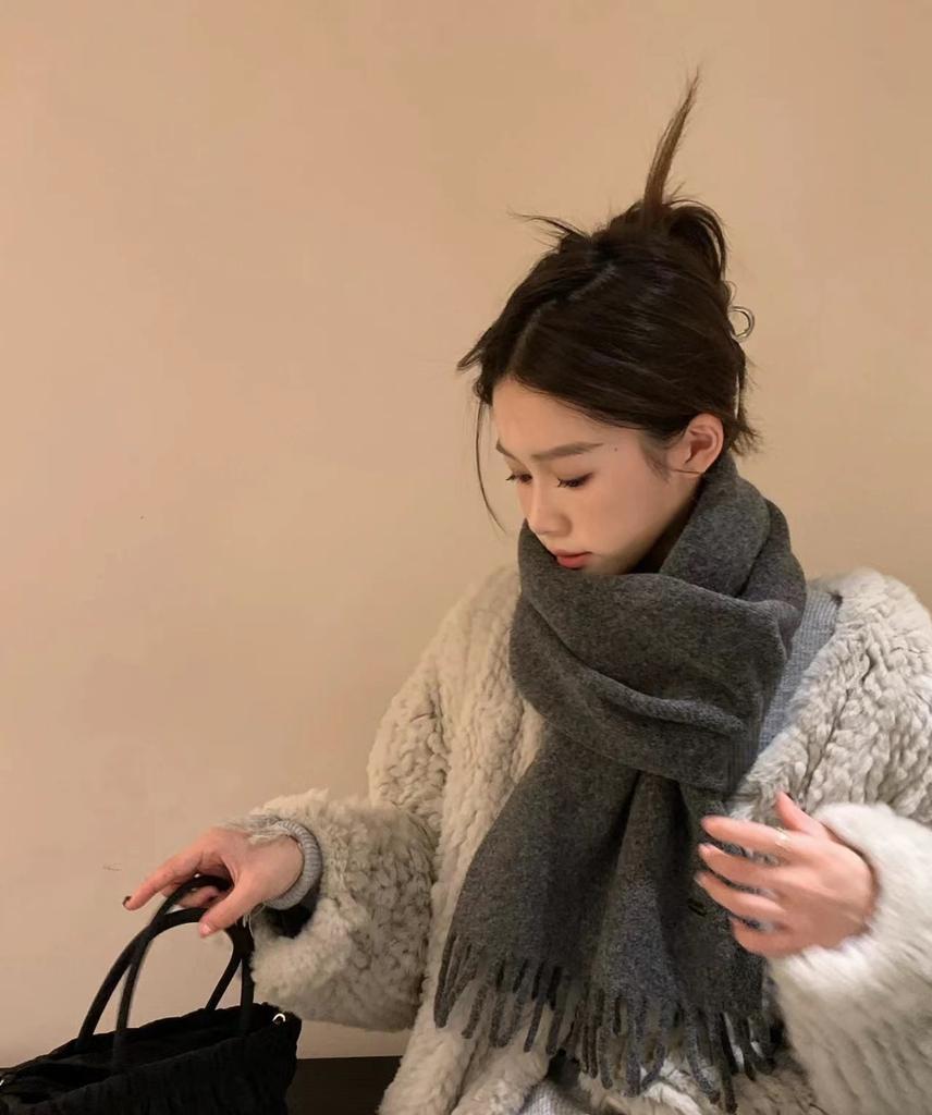 New Korean version of solid color scarf shawl dual-purpose women's winter thickened warm imitation cashmere scarf student versatile