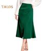 High-Waist Women Skirt Solid Color All-Match Style Pleated Skirt Slimming Design Slit Design Zipper Hip Wrapped Midi Skirt
