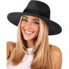 (Large-X-Large, Black) Womens Mens Wide Brim Straw Panama Hat Fedora Summer Beach Sun Hat UPF Straw Hat for Women