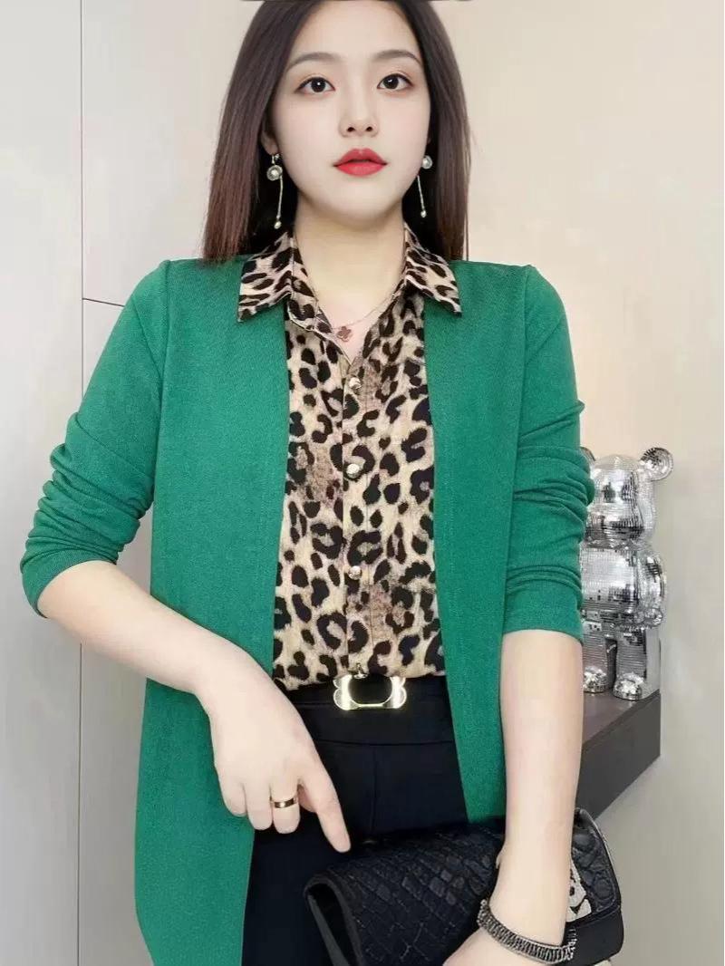 

Женская рубашка в стиле «двойка» с леопардовым принтом, весна 2024, маленького размера XXXL (145-162 lbs) зелёный