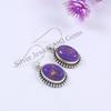 Oval Purple Copper Turquoise Earrings, 925 Sterling Silver, Handmade
