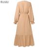 ZANZEA Women Casual Round Neck Loose Long Sleeve Muslim Long Dress