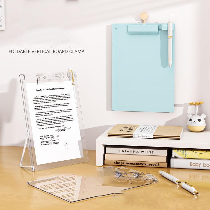 Stand-Up Acrylic Clipboard: A4 Exam Paper Pad, Student Desk Writing Board with File Holder