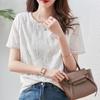 2024 Women's Summer Temperament Lace Embroidered Chiffon Top – Short-Sleeved, Loose Fit, Round Neck, White.