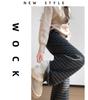Women's Ash-Black Striped Wool Wide-Leg Pants with High Waist, Autumn/Winter Style, Plus Velvet, Loose Straight-Leg Design