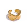 Yhpup Stainless Steel Gold Plated Charm Rings  Minimalist Metal Texture Square Geometric Waterproof Fashion Jewelry