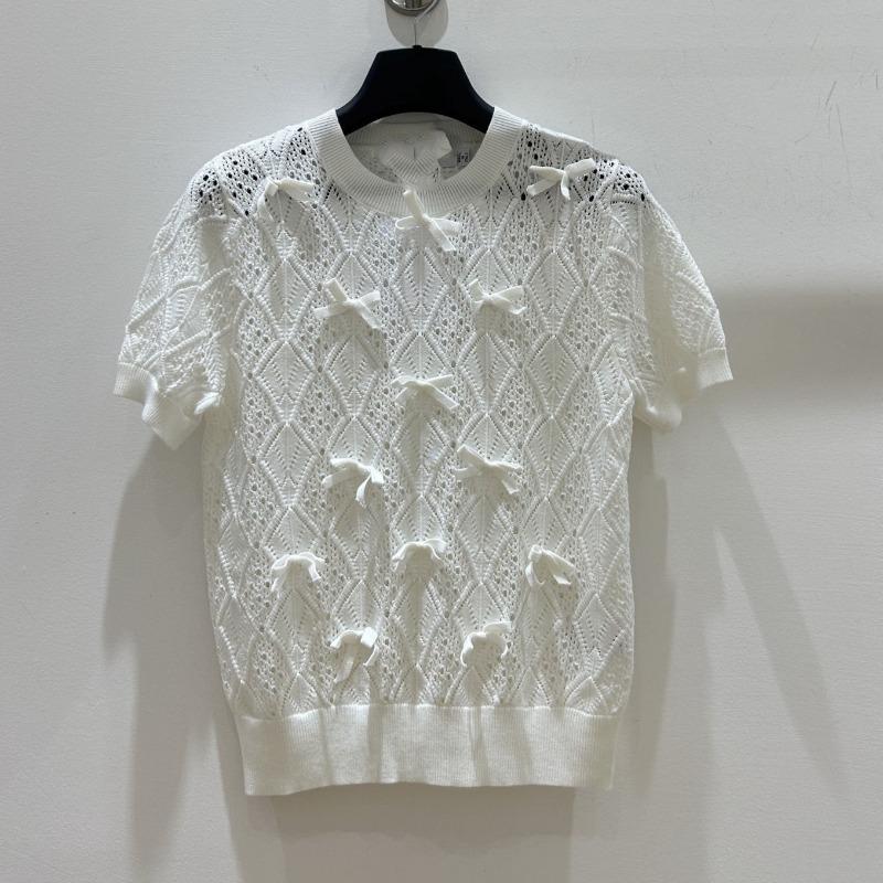GlowGirl Spring Summer New Short-sleeved Women Sweater O-neck Jacquard Hollow Thin Knitwear Sweater Pullovers Lady Jumper Knitted Tops