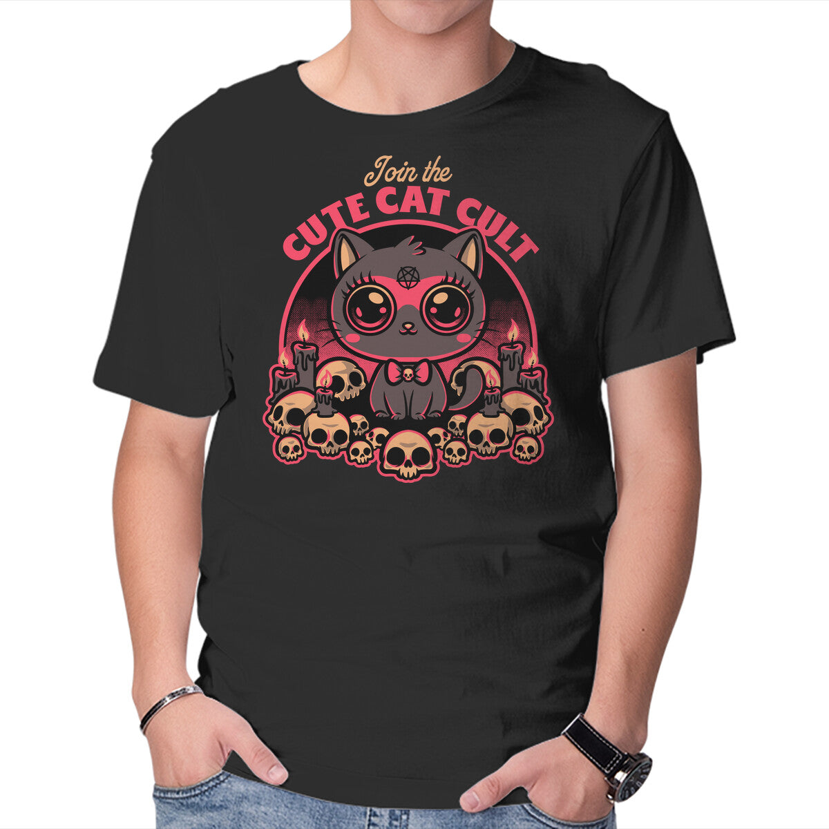 Unisex Crew Neck T-Shirt Cute Cat Cult Graphic Short Sleeve Casual Tee XL