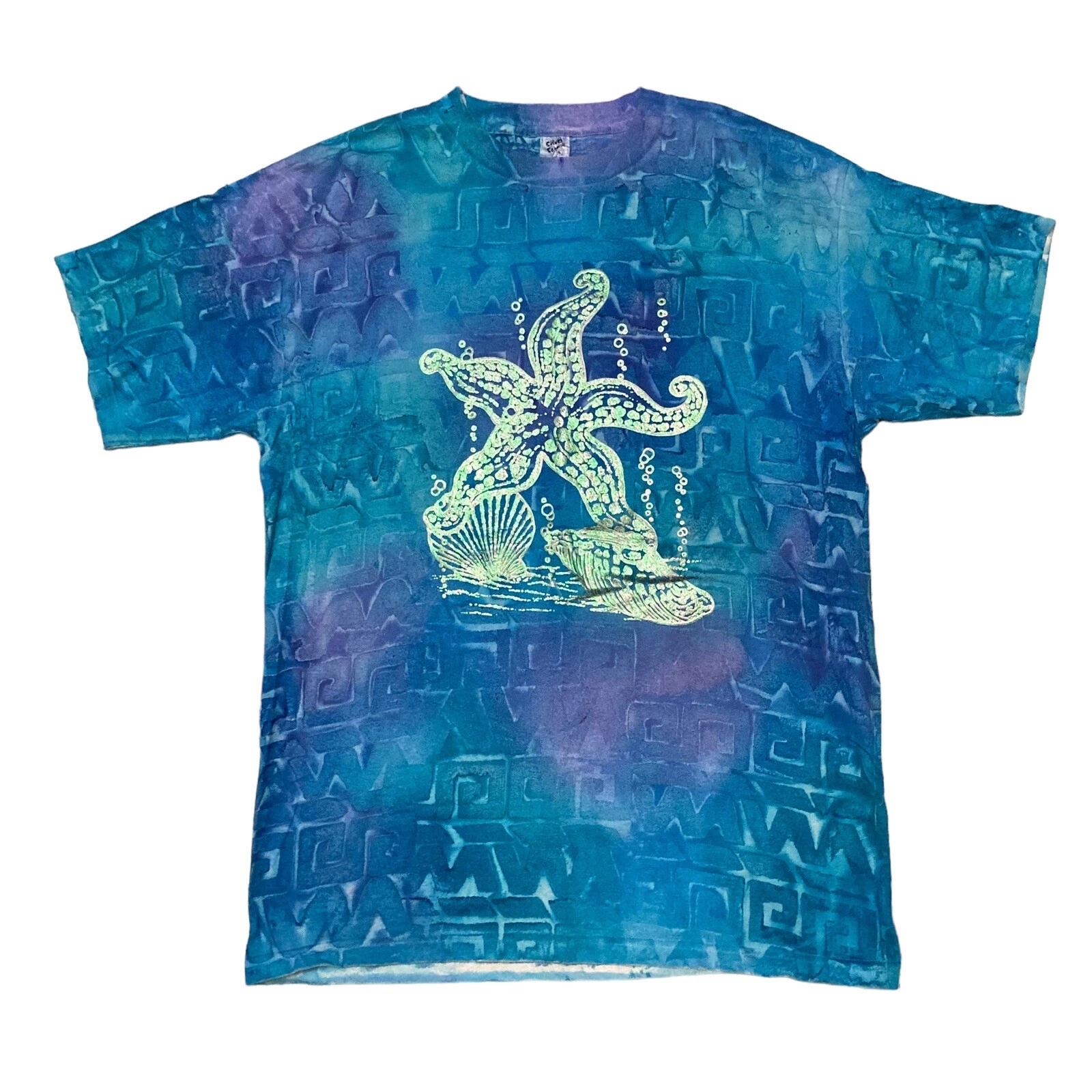

Vintage Starfish Seashell Ocean Hand Dyed T-shirt XL Single Stitch Made in USA 4XL