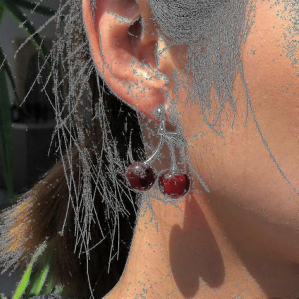 Fruit Cherry Acrylic Earrings For Women Red Long Earrings Elegant Jewelry Removable Wedding Accessories Gift