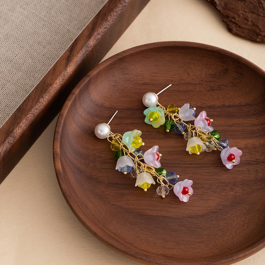 Summer Color Dopamine Lily Of The Valley Earrings Super Fairy Seaside Vacation Earrings Long Flower Fringed Earrings