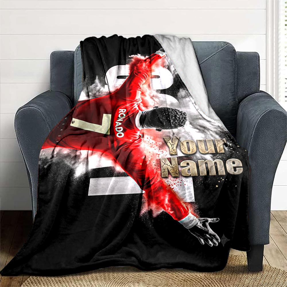 Cristiano Ronaldo (152) Personalized Name Blanket Multi-purpose Personalized Blanket Soft Warm Cozy Perfect for Livingroom Sofa Home Decor Picnics