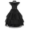 Girls Wednesday Addams Costume Dress, Gothic Party Cosplay, Halloween Role Play, Black Polyester Dress, 140cm