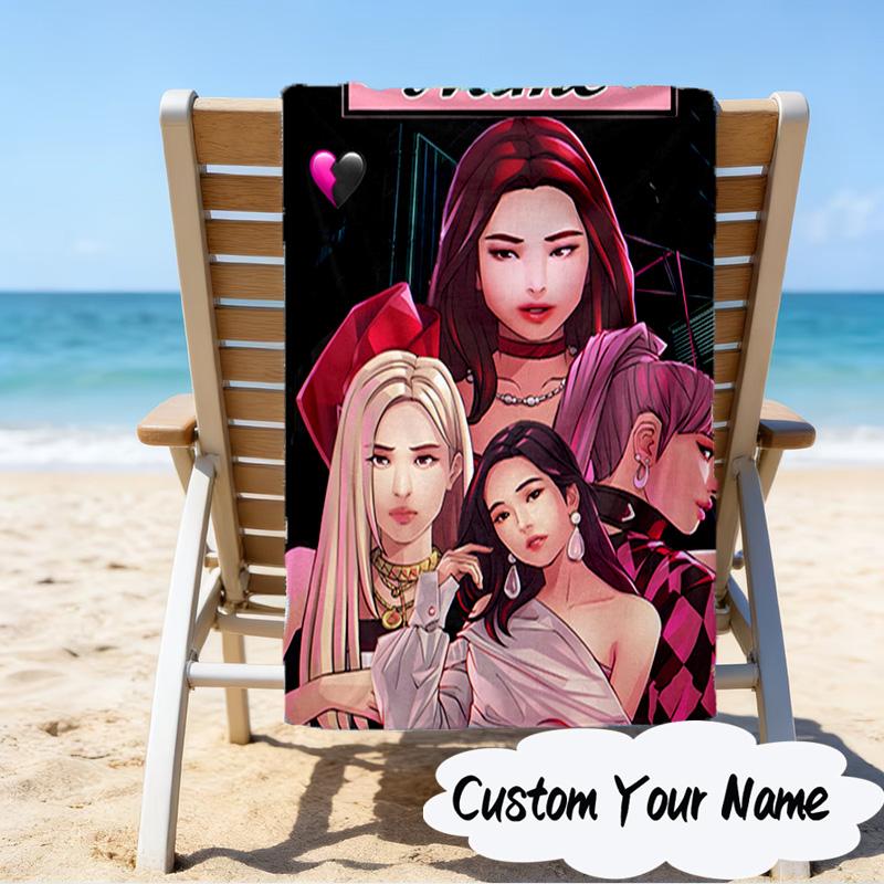Custom Name Kpop Group Fashion Microfiber Beach Towel Super Soft & Absorbent for Bath, Beach, Travel Bath Time Accessory, Fan Gifts