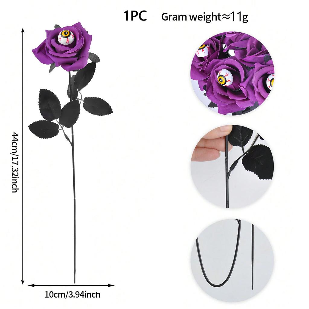 Halloween Devil Eye Black Rose Stake, Spooky Eyeball Ground Pick for Party Yard Decor, Festival Outdoor Decoration