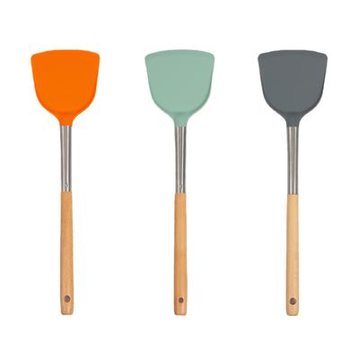 1Pc Holzgriff Geschirr Edelstahl Silikon Spachtel Utensilien Set Lebensmittel Kochen Spachtel Küche Gadgets Zubehör