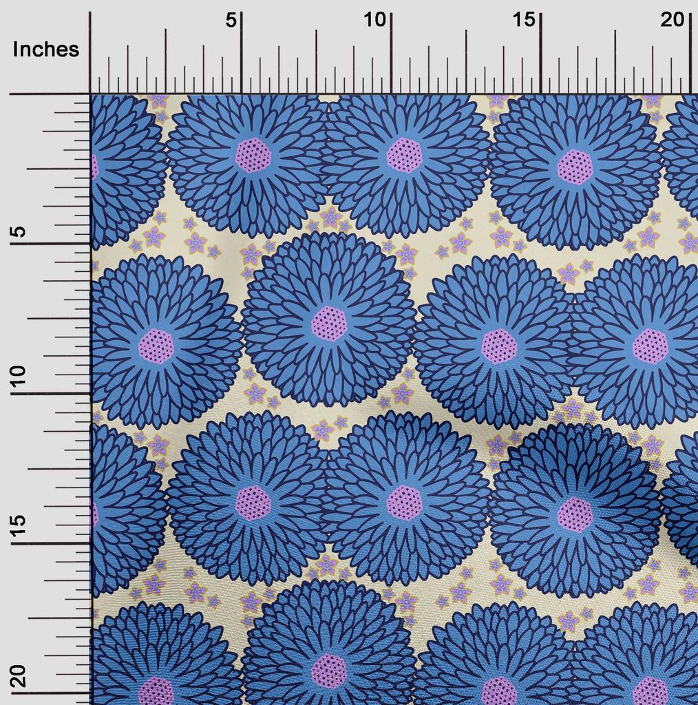 oneOone Cotton Flex Royal Blue Fabric Floral  Sewing Material Print Fabric By The Yard 40 Inch