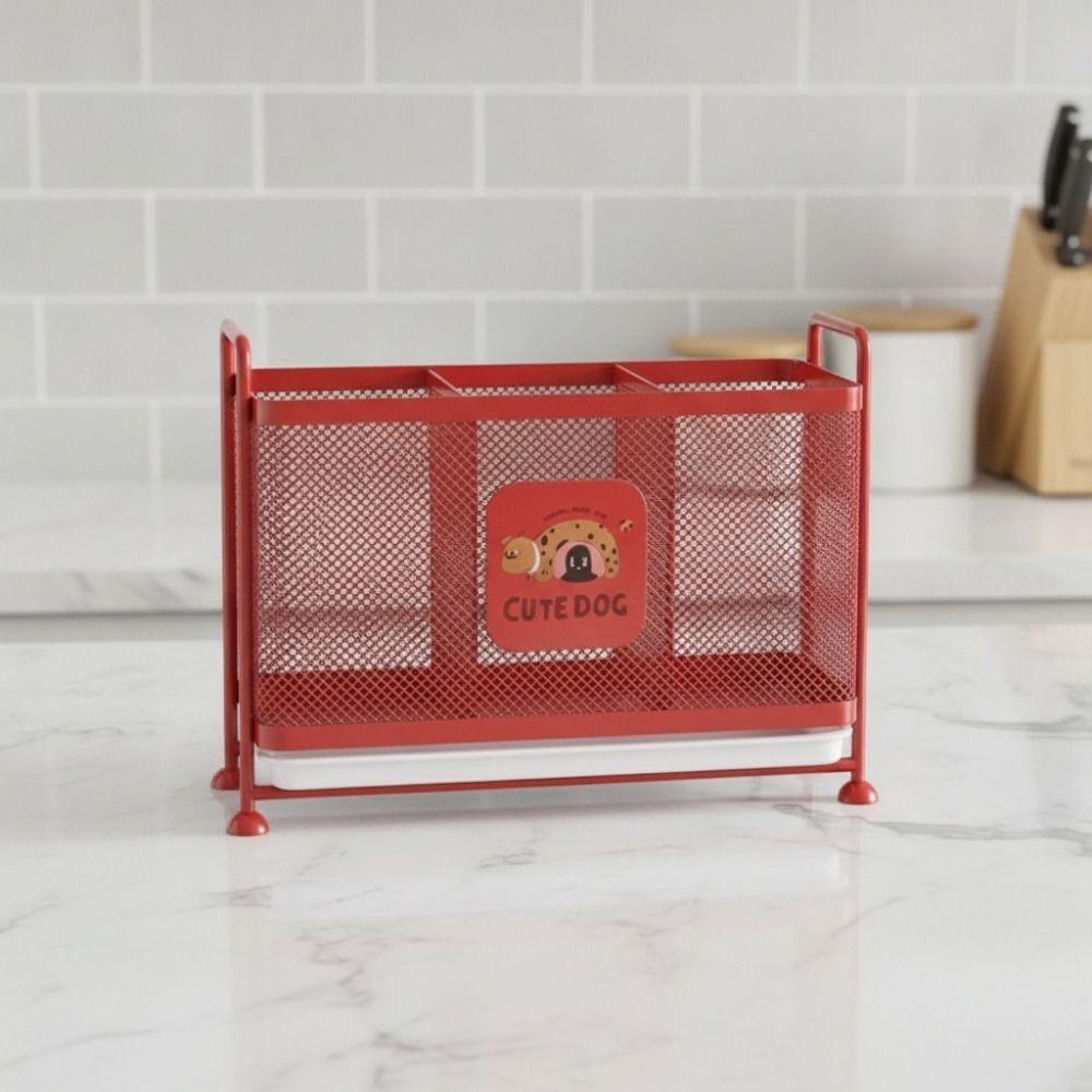 3 Grid Chopstick Storage Box Carbon Steel Kitchen Utensil Storage Basket Cutlery Holder Spoon Fork