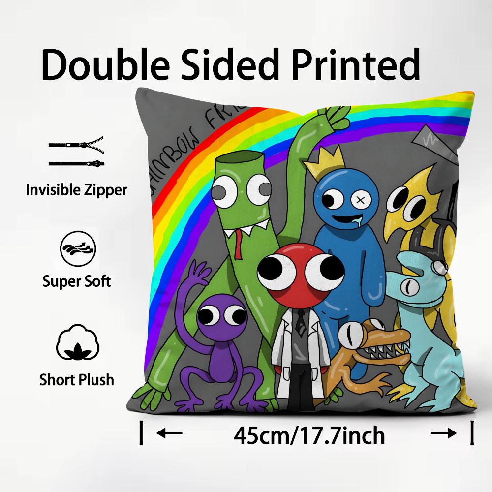 RRainbow FriendsS Cartoon Cushion Cover Plush Fabric Soft DoubleSided Printed Sofa Warm Winter Home Child Gift Pillow Case
